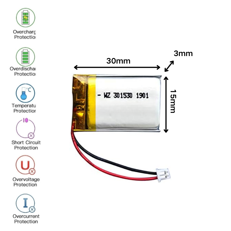 Cargue la imagen en el visor de la galería, [PH2.0-JST Connector][301530] Universal 120mAh 3.7V Rechargeable Li-Ion Lithium Polymer Battery
