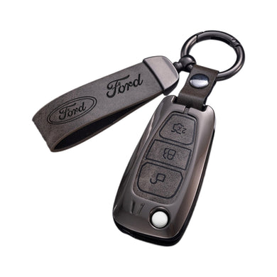 Ford Zinc Alloy Leather Folding Car Key Fob Case Cover For Ranger, Mustang, Everest, Escape, Puma, Transit, Focus, Fiesta, Ranger Raptor, Mondeo