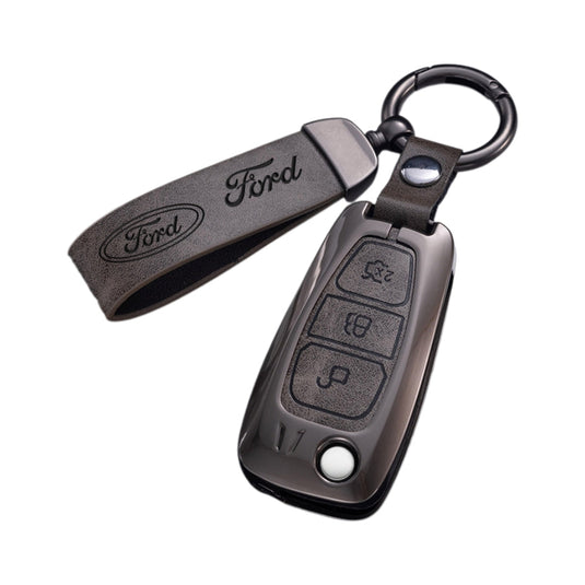 Ford Zinc Alloy Leather Folding Car Key Fob Case Cover For Ranger, Mustang, Everest, Escape, Puma, Transit, Focus, Fiesta, Ranger Raptor, Mondeo