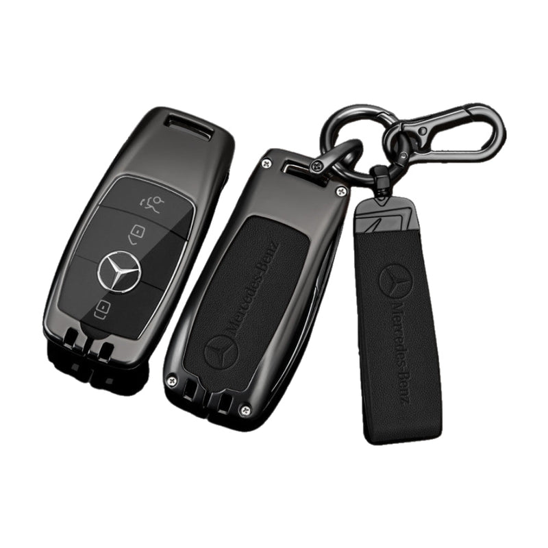 Load image into Gallery viewer, Mercedes Benz Alloy + Leather Protection Car Key Fob Case Cover For Benz A, B, C, E, S, G-Class, GLA, GLB, GLC, GLE, GLS, CLA, CLS, EQC - Polar Tech Australia
