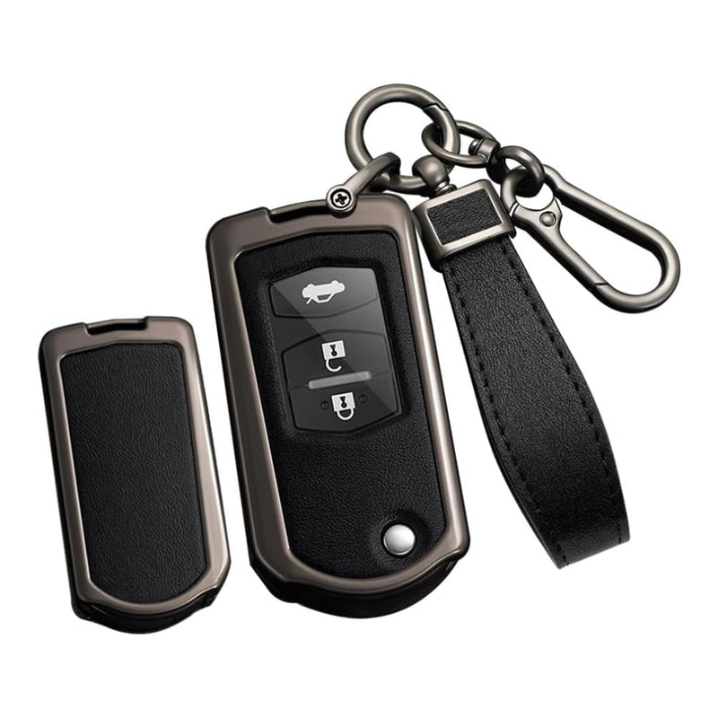 Load image into Gallery viewer, Mazda Zinc Alloy Leather Folding Car Key Fob Case Cover For Mazda 2, 3, 5, 6, CX-5, CX-7, CX-9, RX-8, MX-5
