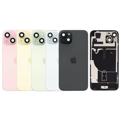 [Assembly With Flex] Apple iPhone 15 - Back Rear Glass With Camera Lens, Flash Light Flex & Magsafe Magnet Ring NFC Wireless Charging Flex