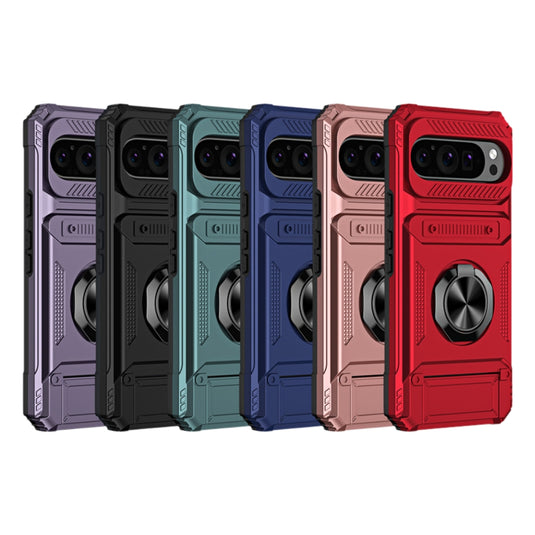 Google Pixel 9 Pro XL - TPU+PC Shockproof Card Slot Phone Case with Metal Ring Holder - Polar Tech Australia