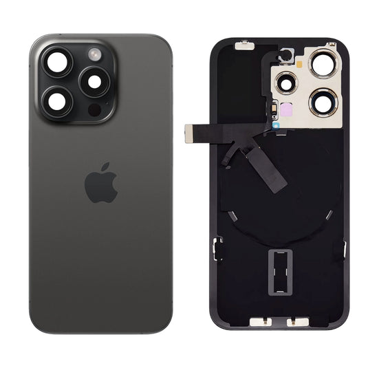 [Assembly With Flex] Apple iPhone 15 Pro Max - Back Rear Replacement Glass Panel With Camera Lens, Flash Light Flex & Magsafe Magnet Ring Wireless NFC Charging Flex