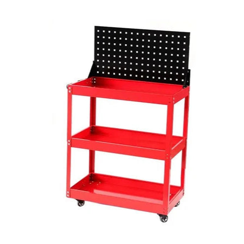 Load image into Gallery viewer, Heavy Duty 3 Tiers Metal Tool Trolley Cart With Pegboard Hooks Workshop Tool Storage Push Trolleys
