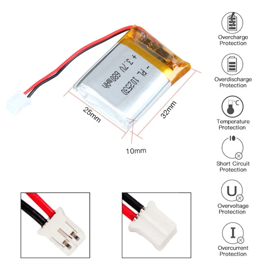 [PH2.0-JST Connector][102530] Universal 680mAh 3.7V Rechargeable Li-Ion Lithium Polymer Battery - Polar Tech Australia