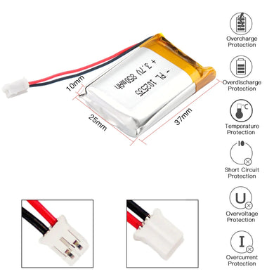 [PH2.0-JST Connector][102535] Universal 850mAh 3.7V Rechargeable Li-Ion Lithium Polymer Battery - Polar Tech Australia