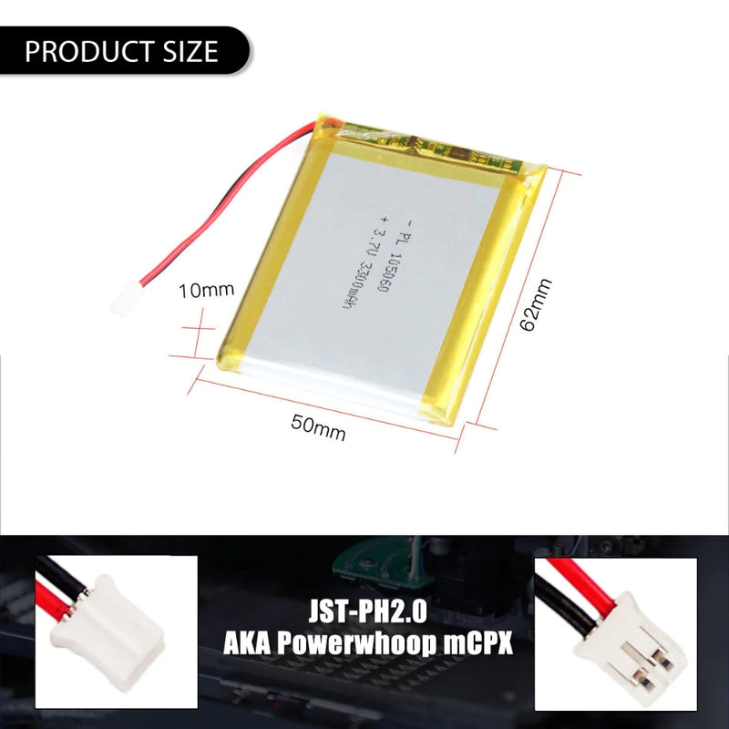 Load image into Gallery viewer, [PH2.0-JST Connector][105060] Universal 3300mAh 3.7V Rechargeable Li-Ion Lithium Polymer Battery - Polar Tech Australia
