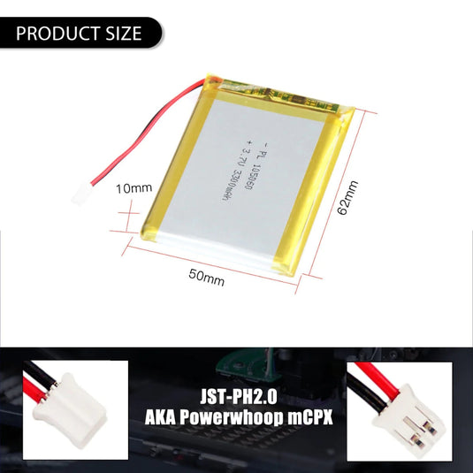 [PH2.0-JST Connector][105060] Universal 3300mAh 3.7V Rechargeable Li-Ion Lithium Polymer Battery - Polar Tech Australia
