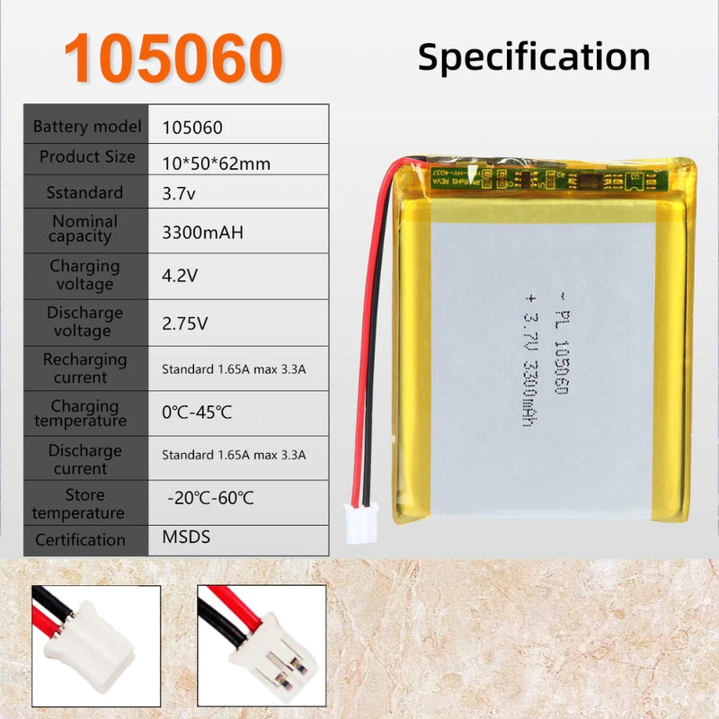 Load image into Gallery viewer, [PH2.0-JST Connector][105060] Universal 3300mAh 3.7V Rechargeable Li-Ion Lithium Polymer Battery - Polar Tech Australia

