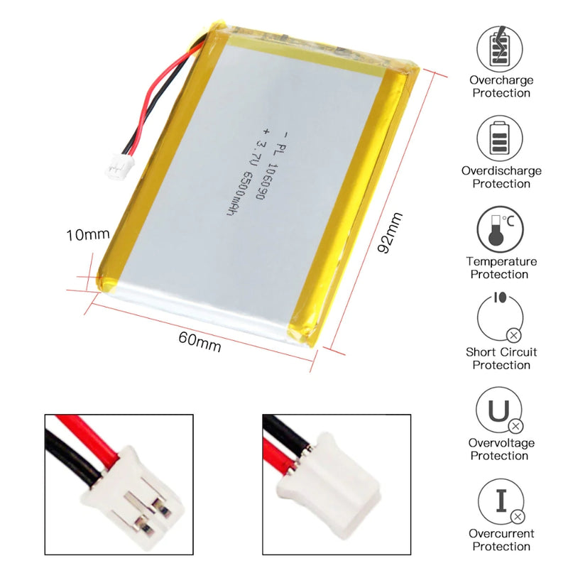 Load image into Gallery viewer, [PH2.0-JST Connector][106090] Universal 6500mAh 3.7V Rechargeable Li-Ion Lithium Polymer Battery - Polar Tech Australia
