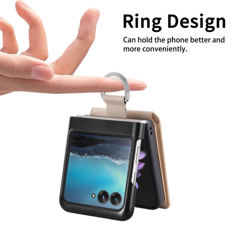 Cargue la imagen en el visor de la galería, [With Card Slot] Motorola Razr 50/Ultra - Litchi Texture Leather Ring Wallet Phone Case - Polar Tech Australia

