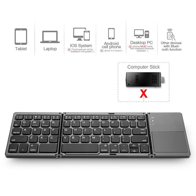 Cargue la imagen en el visor de la galería, Foldable Bluetooth Keyboard with Touchpad Portable Wireless Keyboard , Rechargeable Full Size Ultra Slim Pocket Folding Keyboard for Android Windows iOS Tablet And Mobile Phone - Polar Tech Australia
