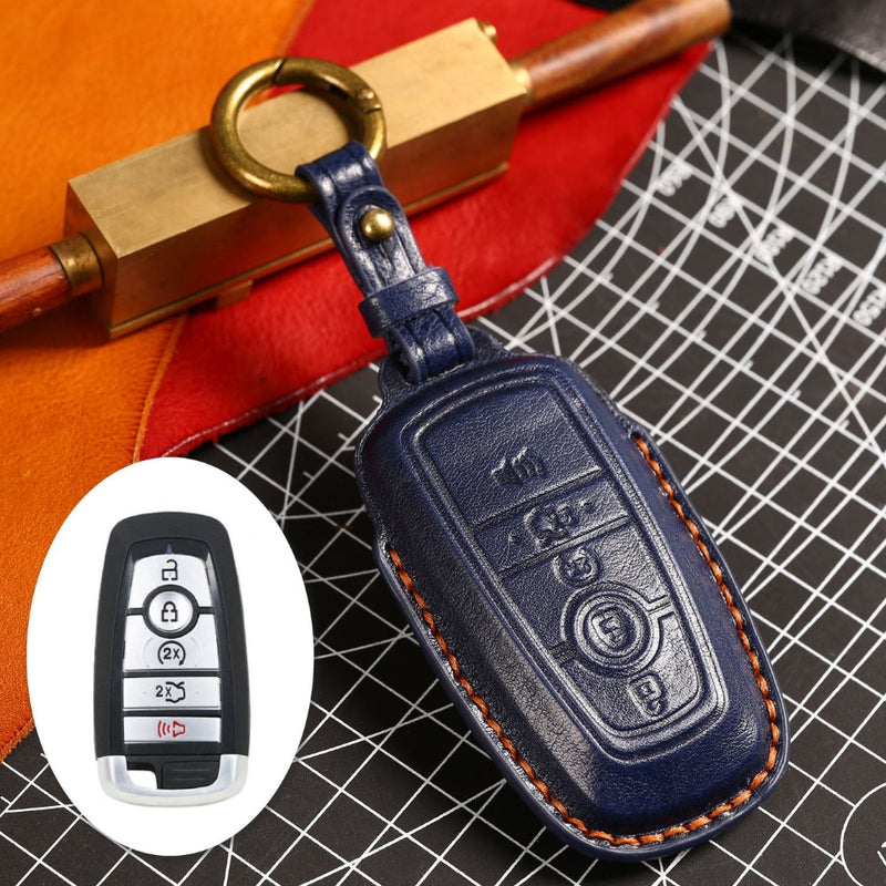 Load image into Gallery viewer, Ford Handcrafted Genuine Leather Folding Car Key Fob Protective Case Cover For Raptor F-150, Focus, Escort, Mondeo, Edge, Explorer, Mustang
