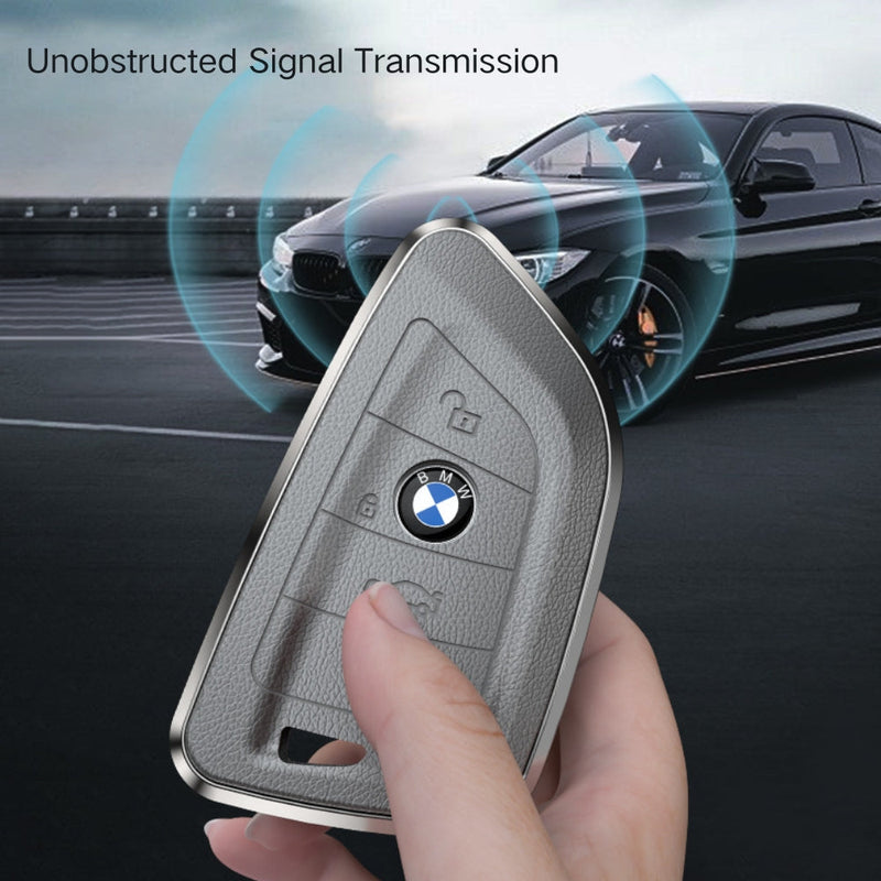 Cargue la imagen en el visor de la galería, BMW Zinc Alloy + Leather Protection Car Key Fob Case Cover For 1, 2, 3, 5, 7 Series, X3, X5, X6
