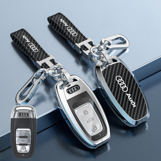 Audi Zinc Alloy + Carbon Fiber Texture Car Key Fob Case Cover For A3, A4, A5, A6, Q2, Q3, Q5, Q7, Q8, e-tron