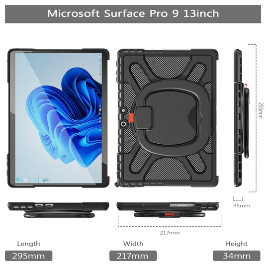 Microsoft Surface Pro 9 & 10 & 11 - 360 Degree Rotate Shockproof Heavy Duty Tough Stand Case Cover With Pen Holder - Polar Tech Australia