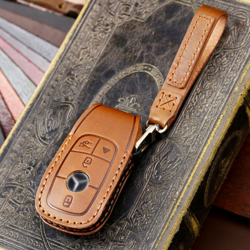 Load image into Gallery viewer, Mercedes Benz Handcrafted Genuine Leather Car Key Fob Protective Cover Case For Benz E-Class - Polar Tech Australia
