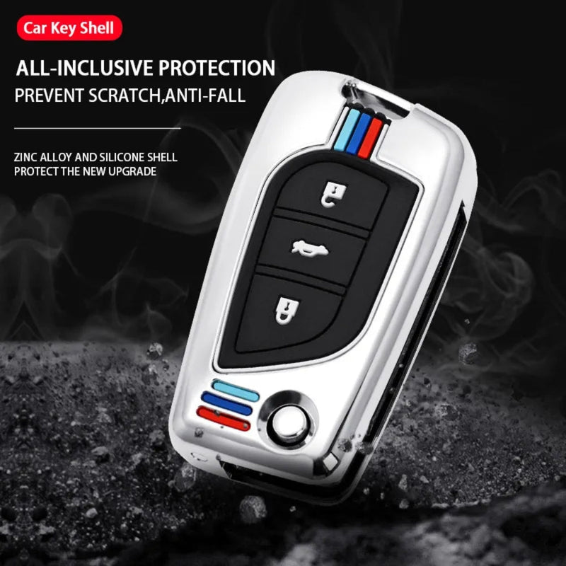 Load image into Gallery viewer, Toyota Foldable Style Metal Shell &amp; Soft Silicone Full Protection Car Key Fob Case Cover For Camry RAV4 Highlander Avalon C-HR Prius Corolla - Polar Tech Australia
