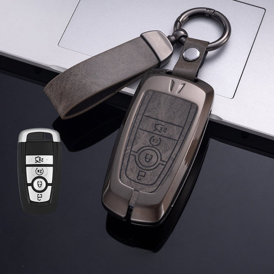 Ford Zinc Alloy Leather Folding Car Key Fob Case Cover For Ranger, Mustang, Everest, Escape, Puma, Transit, Focus, Fiesta, Ranger Raptor, Mondeo