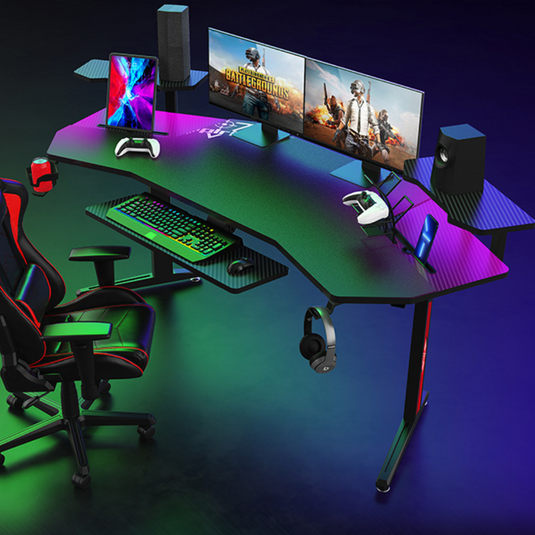 Ultra Wide Large Gaming Desk with RBG LED Lights Carbon Fiber Surface with Cup Holder & Headphone Hook - Polar Tech Australia