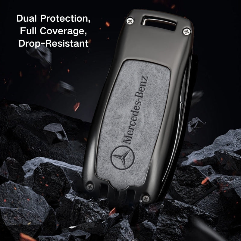 Load image into Gallery viewer, Mercedes Benz Alloy + Leather Protection Car Key Fob Case Cover For Benz A, B, C, E, S, G-Class, GLA, GLB, GLC, GLE, GLS, CLA, CLS, EQC - Polar Tech Australia
