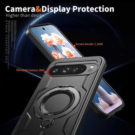 Google Pixel 10 / 10 Pro - TPU+PC 2-in-1 Material Shockproof Protective Case with Metal Rotating Stand