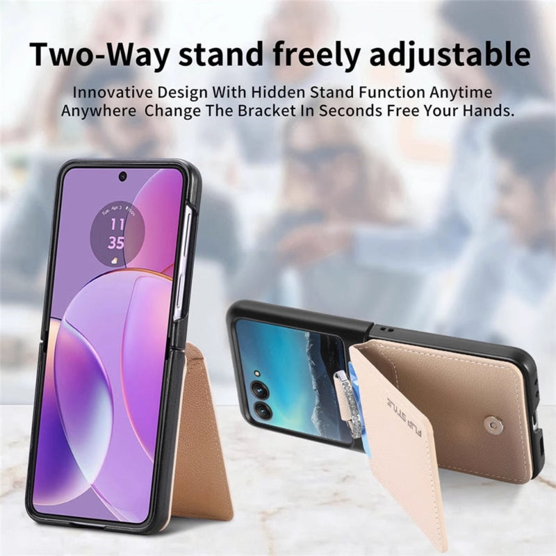 Cargue la imagen en el visor de la galería, [With Card Slot] Motorola Razr 50/Ultra - Litchi Texture Leather Ring Wallet Phone Case - Polar Tech Australia
