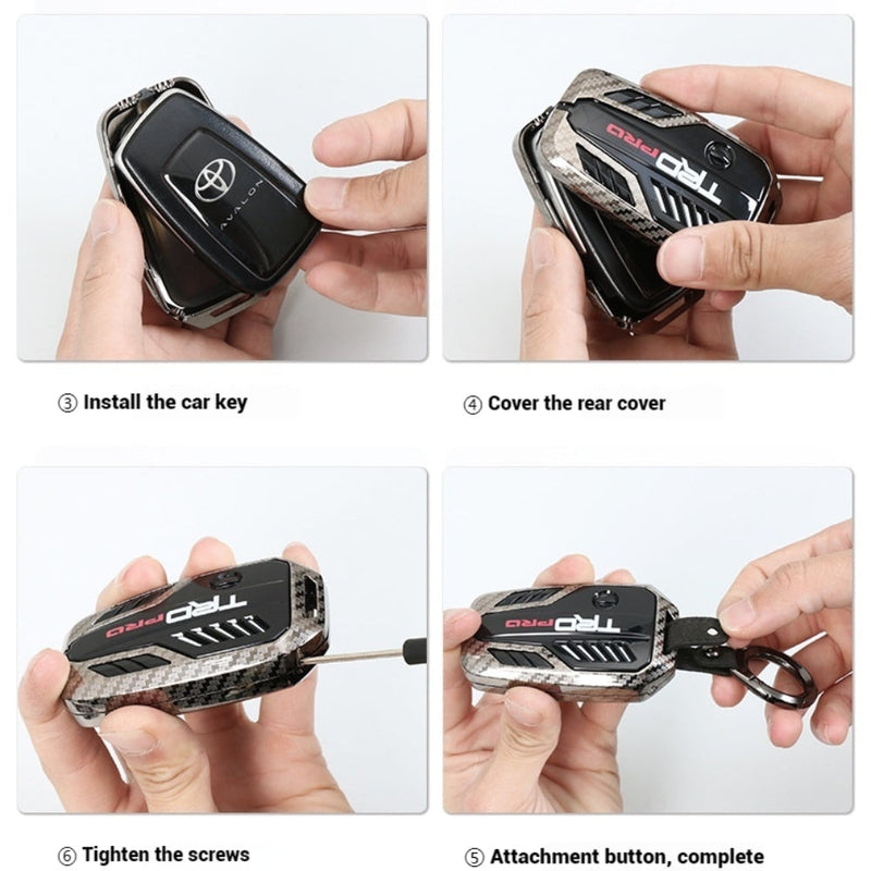 Load image into Gallery viewer, Toyota TRD Carbon Fiber Metal Car Key Fob Protective Case Cover For C-HR, Camry, RAV4, Avalon, Prius, Corolla, Highlander, GT86, Prado
