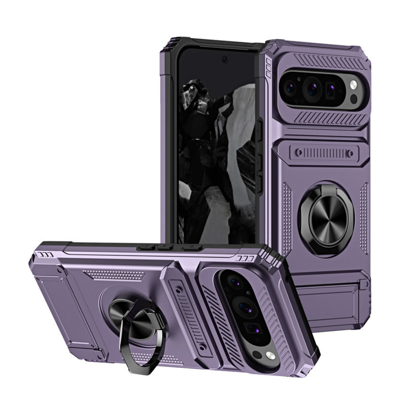 Load image into Gallery viewer, Google Pixel 9 Pro XL - TPU+PC Shockproof Card Slot Phone Case with Metal Ring Holder - Polar Tech Australia
