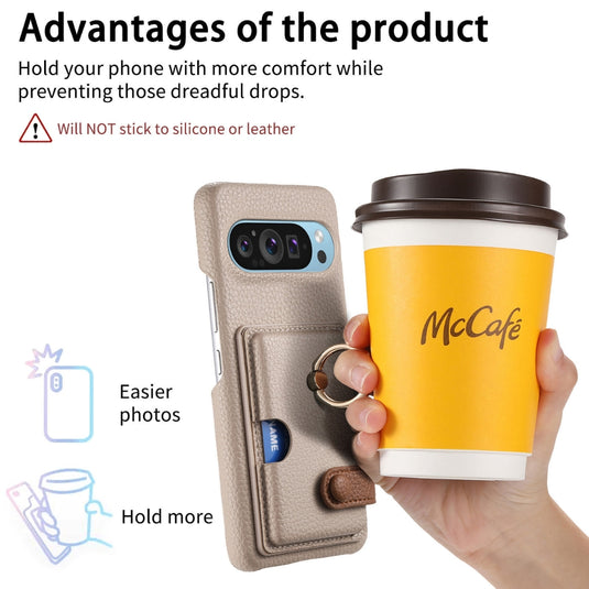 Google Pixel 10 / 10 Pro - Retro PU Leather Shockproof Phone Case with Ring Holder & Card Slot