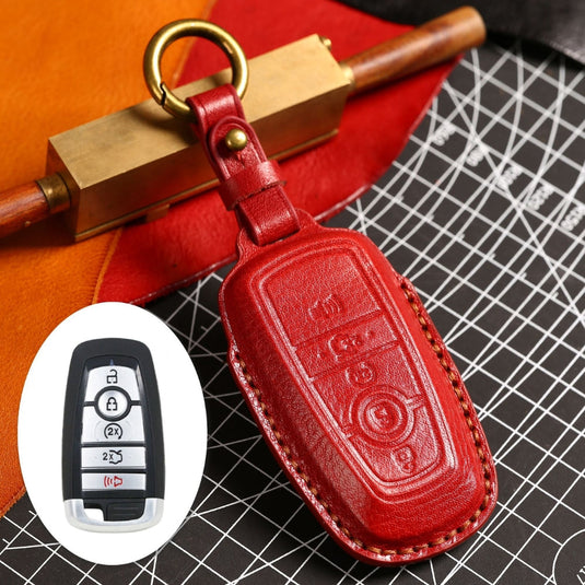 Ford Handcrafted Genuine Leather Folding Car Key Fob Protective Case Cover For Raptor F-150, Focus, Escort, Mondeo, Edge, Explorer, Mustang