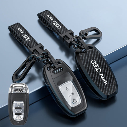 Audi Zinc Alloy + Carbon Fiber Texture Car Key Fob Case Cover For A3, A4, A5, A6, Q2, Q3, Q5, Q7, Q8, e-tron