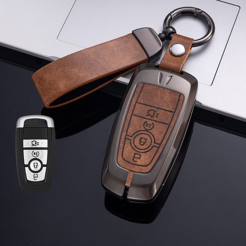 Load image into Gallery viewer, Ford Zinc Alloy Leather Folding Car Key Fob Case Cover For Ranger, Mustang, Everest, Escape, Puma, Transit, Focus, Fiesta, Ranger Raptor, Mondeo
