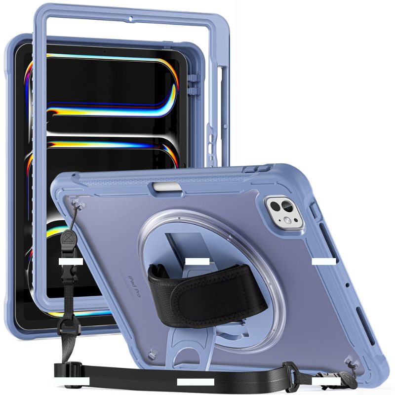Load image into Gallery viewer, Apple iPad Pro 11&quot; (M4) 2024 5th Generation - 360 Degree Rotate Shockproof Heavy Duty Tough Stand Case Cover With Strap &amp; Pen Holder - Polar Tech Australia
