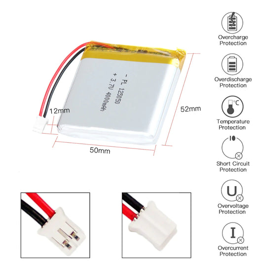 [PH2.0-JST Connector][125050] Universal 4000mAh 3.7V Rechargeable Li-Ion Lithium Polymer Battery - Polar Tech Australia