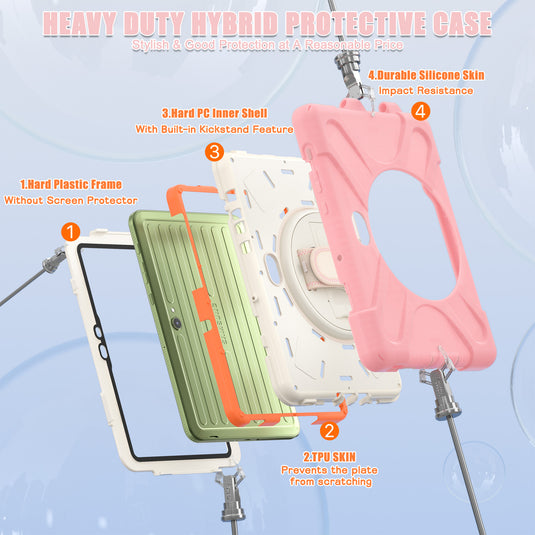 Samsung Galaxy Tab Active Pro / Active 4 Pro / Active 5 Pro Series - Heavy Duty 360 Degree Rotate Stand Hand Strap Case With Shoulder Strap - Polar Tech Australia