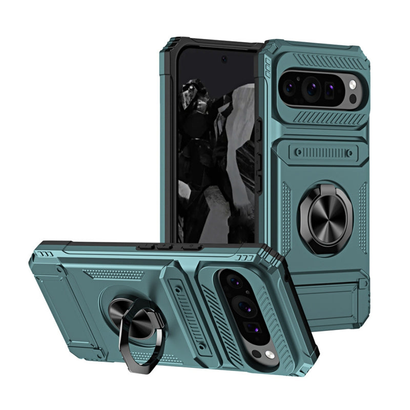Load image into Gallery viewer, Google Pixel 9 Pro XL - TPU+PC Shockproof Card Slot Phone Case with Metal Ring Holder - Polar Tech Australia
