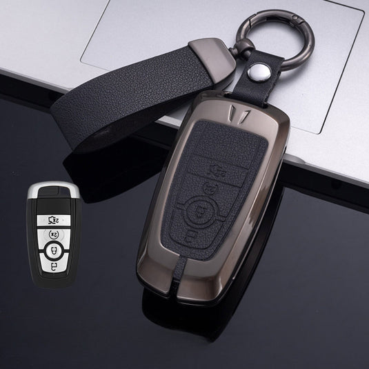 Ford Zinc Alloy Leather Folding Car Key Fob Case Cover For Ranger, Mustang, Everest, Escape, Puma, Transit, Focus, Fiesta, Ranger Raptor, Mondeo