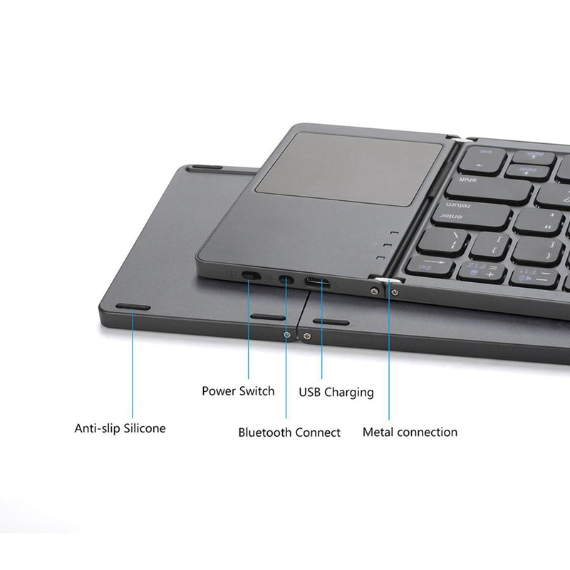 Cargue la imagen en el visor de la galería, Foldable Bluetooth Keyboard with Touchpad Portable Wireless Keyboard , Rechargeable Full Size Ultra Slim Pocket Folding Keyboard for Android Windows iOS Tablet And Mobile Phone - Polar Tech Australia
