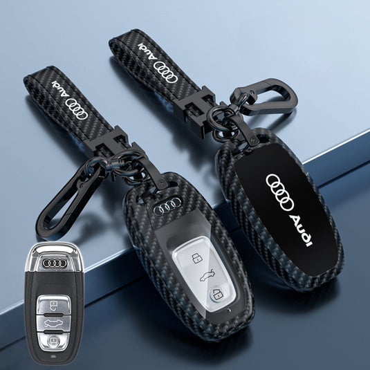 Audi Zinc Alloy + Carbon Fiber Texture Car Key Fob Case Cover For A3, A4, A5, A6, Q2, Q3, Q5, Q7, Q8, e-tron
