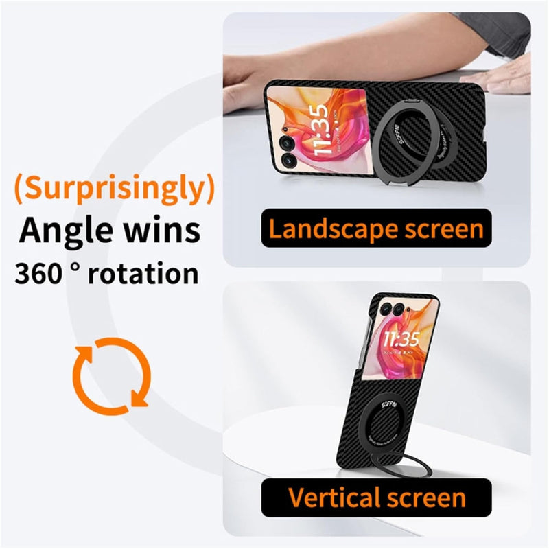 Chargez l&#39;image dans la visionneuse de la galerie, [360° Rotating Bracket] Motorola Razr 50/Ultra - Carbon Fiber Style MagSafe Magnetic Shockproof Protective Case - Polar Tech Australia
