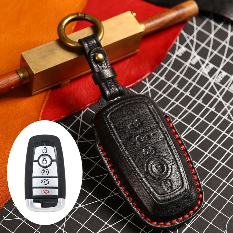 Load image into Gallery viewer, Ford Handcrafted Genuine Leather Folding Car Key Fob Protective Case Cover For Raptor F-150, Focus, Escort, Mondeo, Edge, Explorer, Mustang
