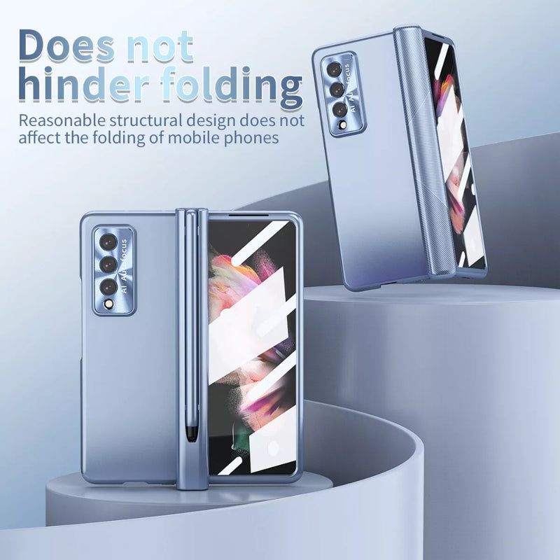 Chargez l&#39;image dans la visionneuse de la galerie, [With Pen Slot] Samsung Galaxy Z Fold 3 (SM-F926) - Full Coverage Electroplated Magnetic Hinge Shockproof Protective Case
