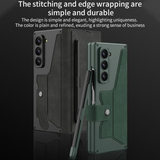 Samsung Galaxy Z Fold7 5G - GKK Integrated Armor Flip Leather Case with Pen Slot, Stylus Not Included