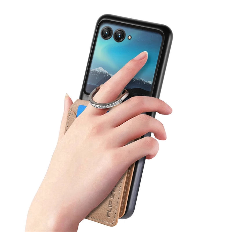 Cargue la imagen en el visor de la galería, [With Card Slot] Motorola Razr 40/Ultra - Litchi Texture Leather Ring Wallet Phone Case - Polar Tech Australia
