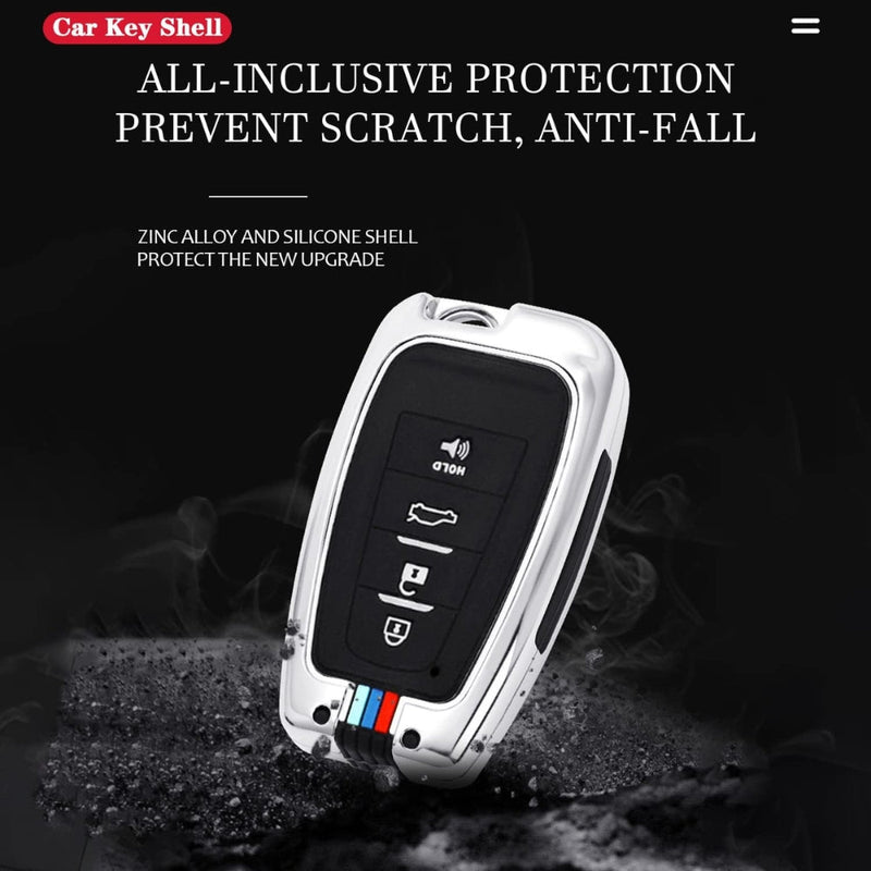 Load image into Gallery viewer, Toyota Metal Shell &amp; Soft Silicone Full Protection Car Key Fob Case Cover For Camry RAV4 Highlander Avalon C-HR Prius Corolla
