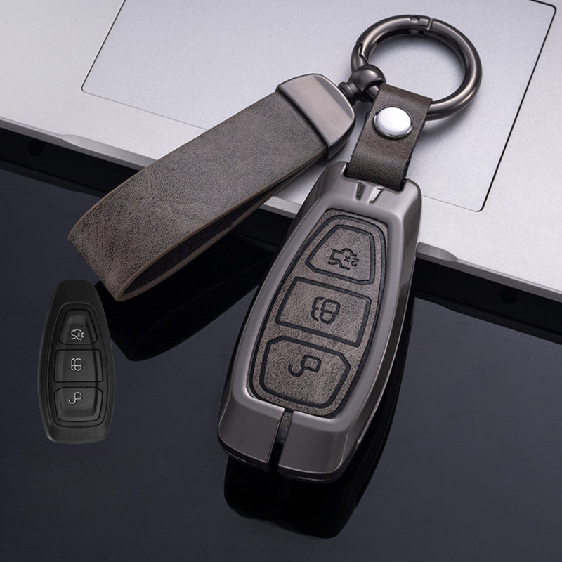 Load image into Gallery viewer, Ford Zinc Alloy Leather Folding Car Key Fob Case Cover For Ranger, Mustang, Everest, Escape, Puma, Transit, Focus, Fiesta, Ranger Raptor, Mondeo
