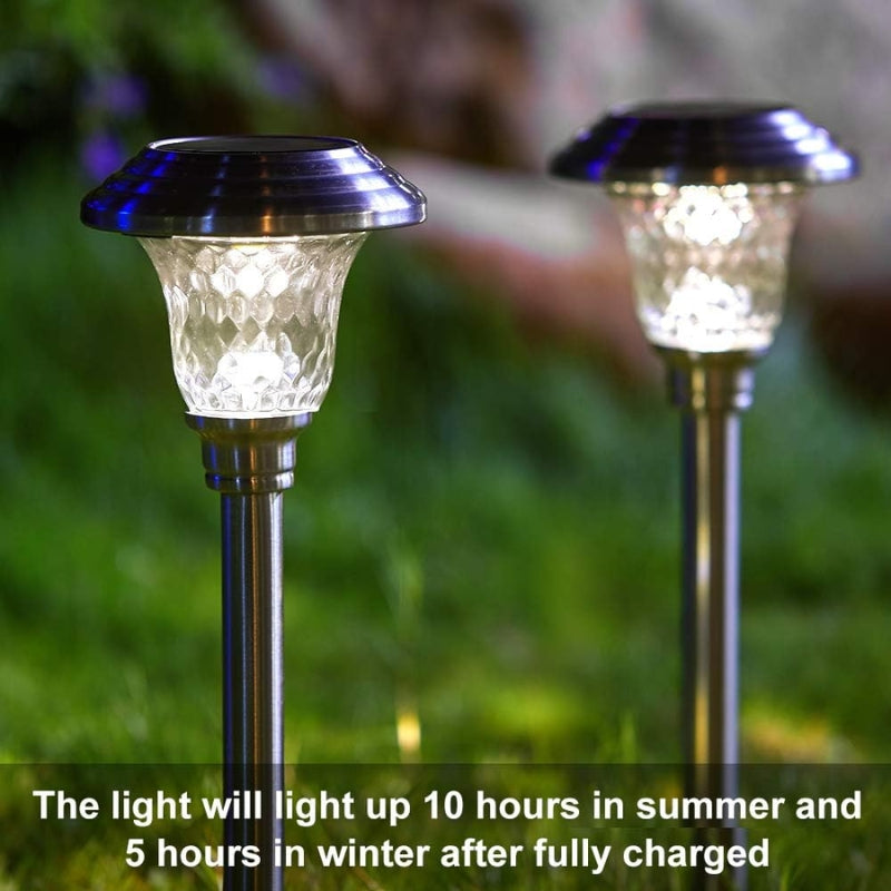 Chargez l&#39;image dans la visionneuse de la galerie, 4 Pack Solar Pathway Lights Warm yellow + Bright White Outdoor Garden Stake Glass LED Stainless Steel Waterproof Landscape Path Lighting for Yard Walkway Driveway Outside Silver - Polar Tech Australia
