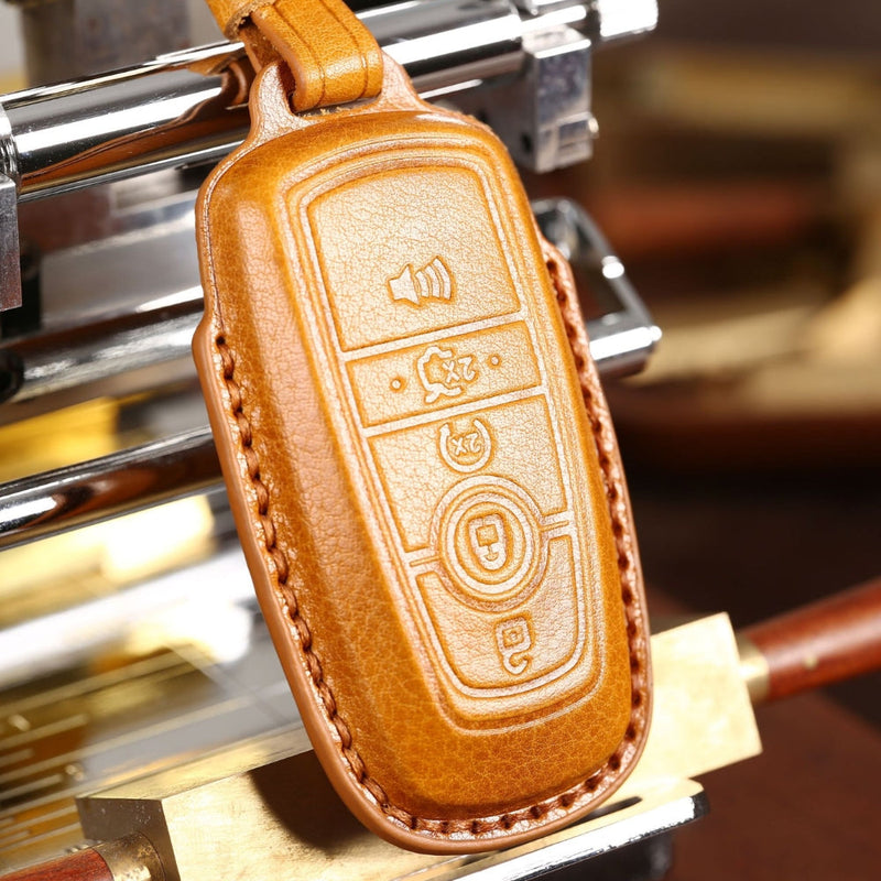Load image into Gallery viewer, Ford Handcrafted Genuine Leather Folding Car Key Fob Protective Case Cover For Raptor F-150, Focus, Escort, Mondeo, Edge, Explorer, Mustang
